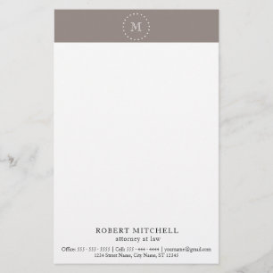 Monogram Brown Elegant Beruflich Stationery Briefpapier