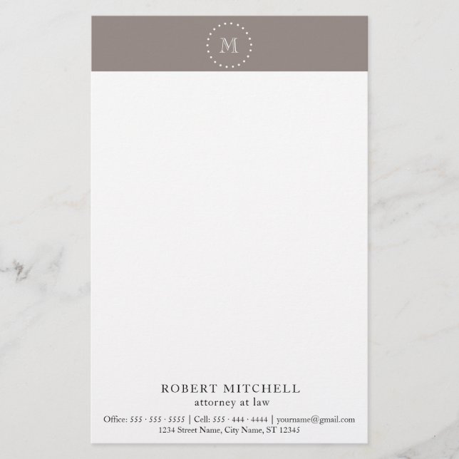 Monogram Brown Elegant Beruflich Stationery Briefpapier (Vorderseite)