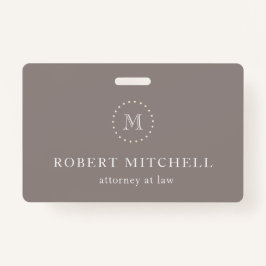 Monogram Brown Elegant Berufliches Abzeichen Ausweis