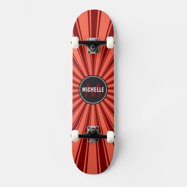Monogram Brown Funky Sun Rays Muster Skateboard (Vorderseite)