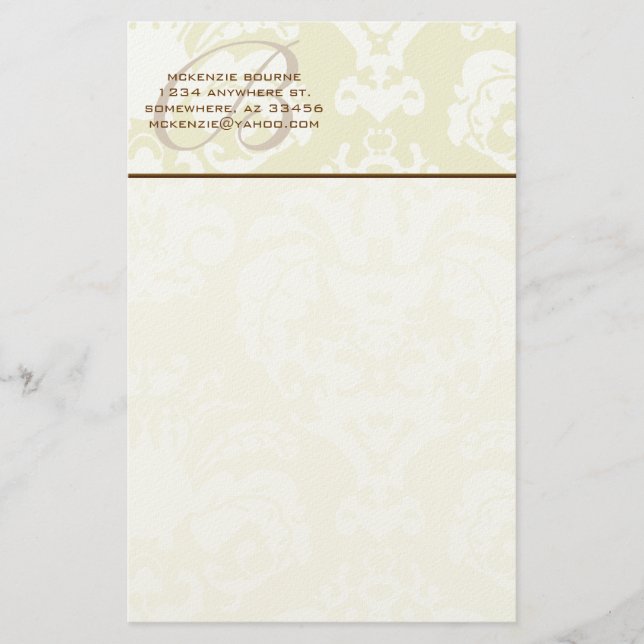 Monogram Brown Green & Creme Stationery Briefpapier (Vorderseite)