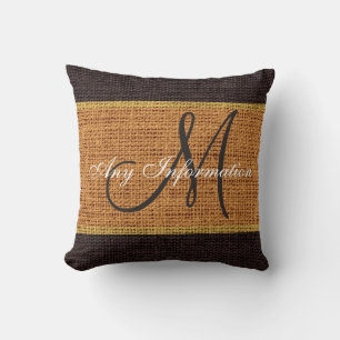 Monogram Brown Rustic Burlap Jute Kissen