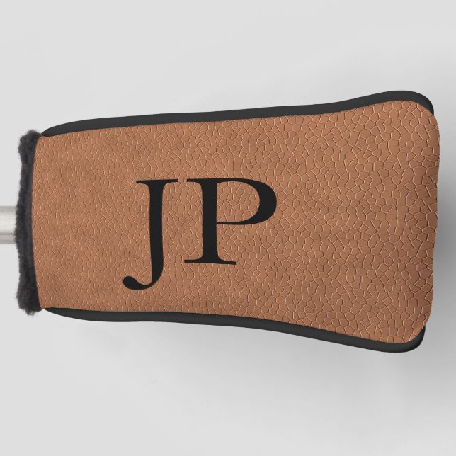 Monogram Brown Texturleder Custom Mit Monogramm Golf Headcover (Vorderseite)