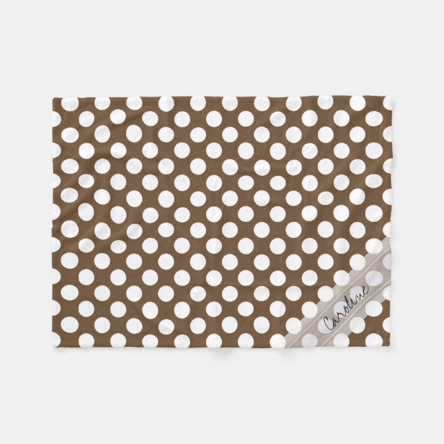Monogram Brown White Trendy Fun Polka Dot Muster Fleecedecke (Vorderseite (Horizontal))