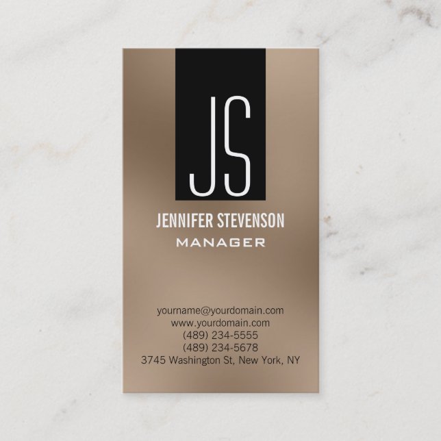 Monogram Browny Beige Black Manager Business Card Visitenkarte (Vorderseite)