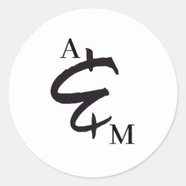 Monogram Brush Ampersand White Wedding Runder Aufkleber