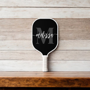 Monogram Brush Calligraphy Black Pickleball Schläger