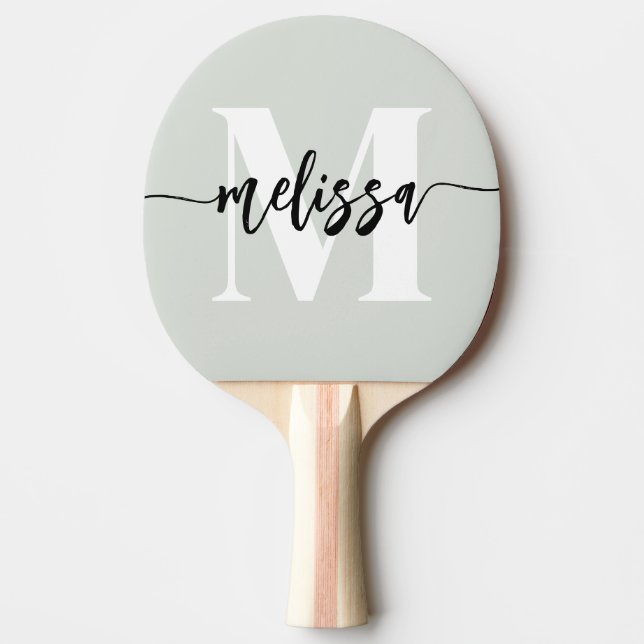 Monogram Brush Calligraphy Sage Green Tischtennis Schläger (Vorderseite)