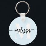 Monogram Brush Handgeschriebenes Blau Schlüsselanhänger<br><div class="desc">Fett serf Monogramm kombiniert mit handgeschriebener Kalligraphie mit Pinsel.</div>