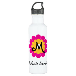 Monogram-Buchstabenname Mod Rosa-gelbe Blume Trinkflasche