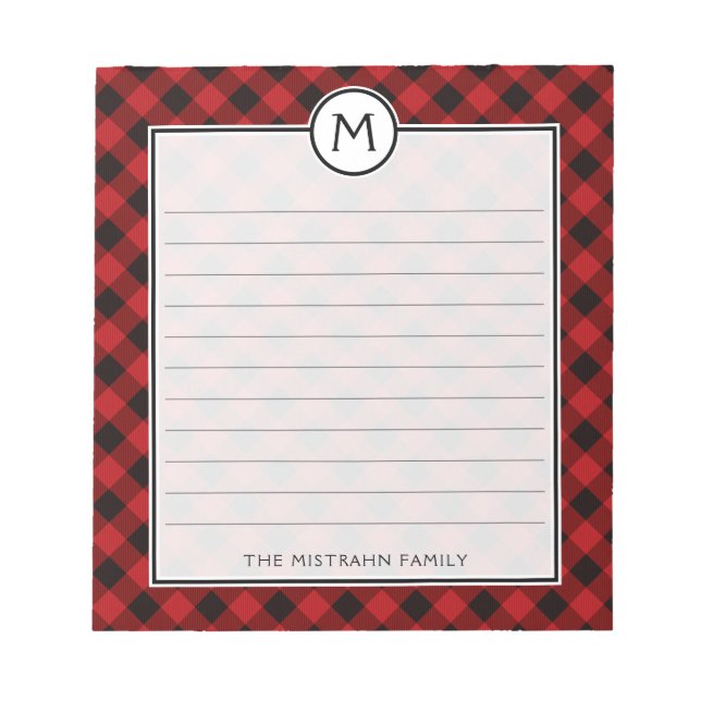 Monogram Buffalo Kariert Red and Black Christmas Notizblock (Vorderseite)