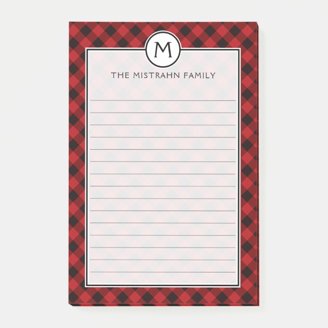 Monogram Buffalo Kariert Red and Black Christmas Post-it Klebezettel (Vorderseite)