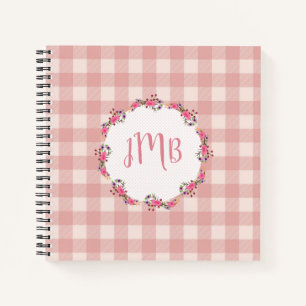Monogram Buffalo Kariert   Rosa Karos und Blume Notizbuch