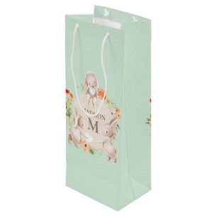 Monogram Bunny Rabbits Floral Baby Personalisiert Geschenktüte Für Weinflaschen