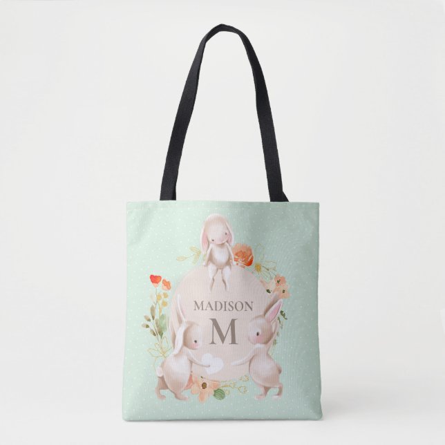 Monogram Bunny Rabbits Floral Oaster Personalisier (Vorderseite)
