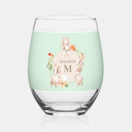 Monogram Bunny Rabbits Floral Oaster Personalisier Weinglas Ohne Stiel