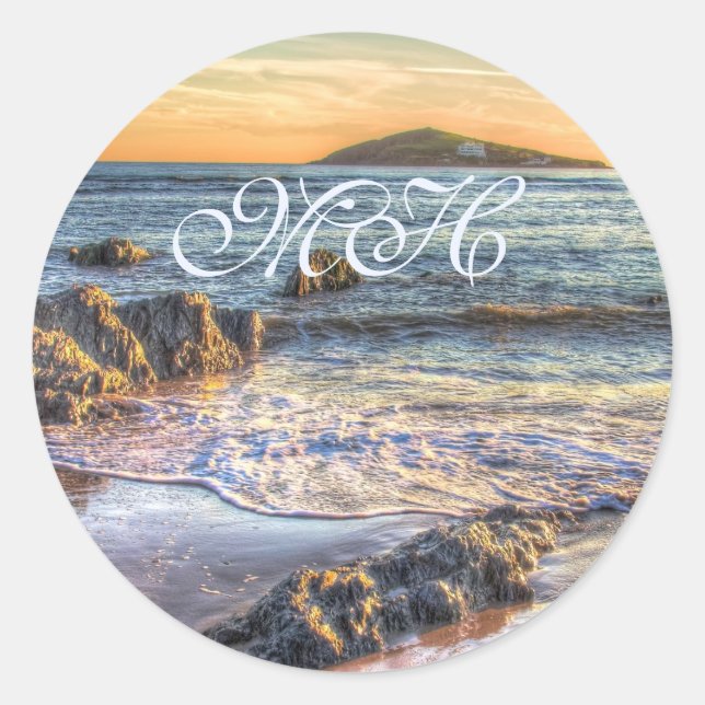 Monogram - Burgh Island aus Bantham am Sundown... Runder Aufkleber (Vorderseite)