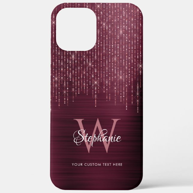 Monogram Burgunder Rot Gold Glitter Case-Mate iPhone Hülle (Rückseite)