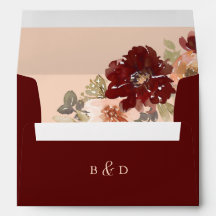 Monogram Burgundy and Peach Floral Rücksendeadress