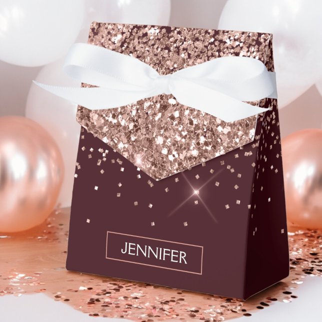 Monogram Burgundy Blush Pink Rose Gold Glitzer Geschenkschachtel (Von Creator hochgeladen)