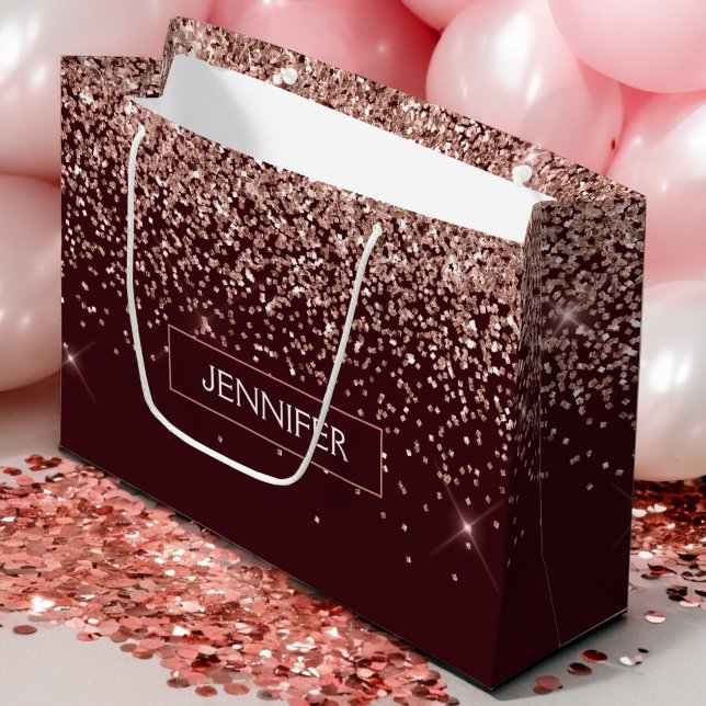 Monogram Burgundy Blush Pink Rose Gold Glitzer Große Geschenktüte (Von Creator hochgeladen)