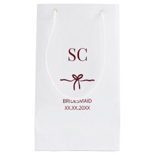 Monogram Burgundy Bow Bridesmaid Modern Name Date Kleine Geschenktüte
