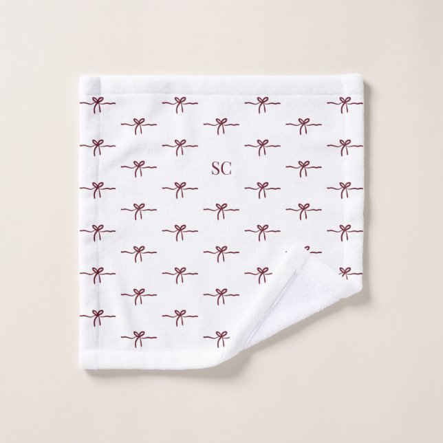 Monogram Burgundy Bow White Modern Face Waschlappen (Waschlappen)