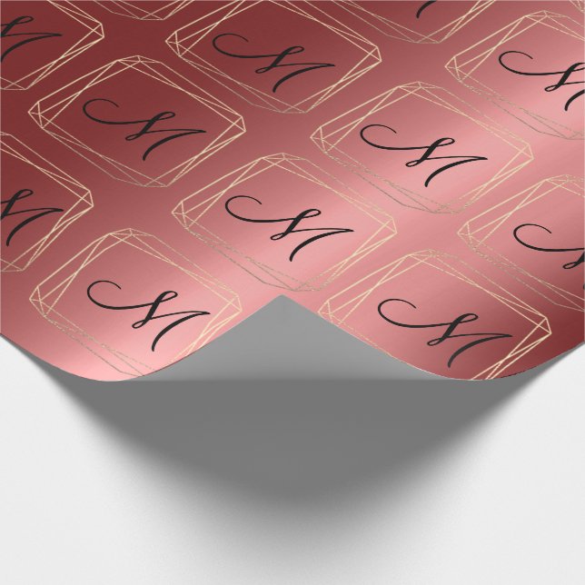Monogram Burgundy Champaigne Gold Diamond Frame Geschenkpapier (Ecke)