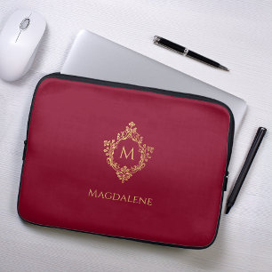 Monogram Burgundy Elegante Vintage Imitats Gold Wa Laptopschutzhülle
