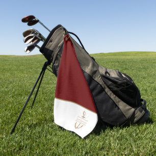Monogram Burgundy Gold Anchor der Nautic Family Golfhandtuch