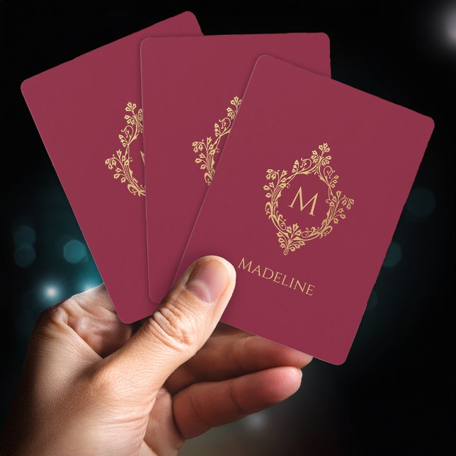 Monogram Burgundy Imitats Gold Wappen Elegantes Vi Spielkarten (Von Creator hochgeladen)