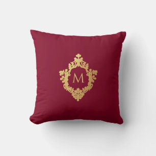 Monogram Burgundy Imitats Gold Wappen Vintag Elega Kissen