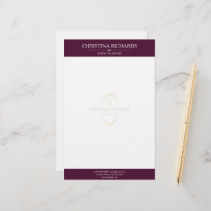 Monogram Burgundy Moderne Elegante Business Briefpapier