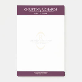 Monogram Burgundy Moderne Elegante Business Post-it Klebezettel