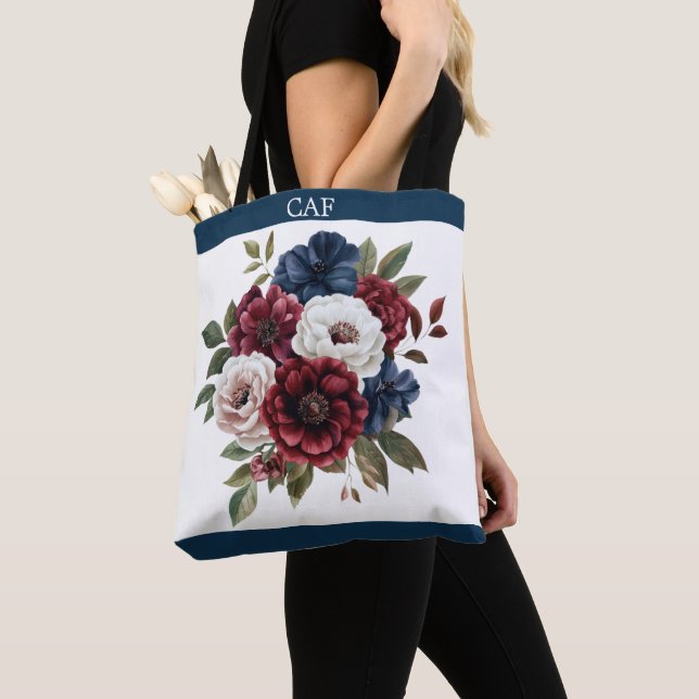 Monogram Burgundy Navy Blue White Floral Bouquet (Von Nahem)