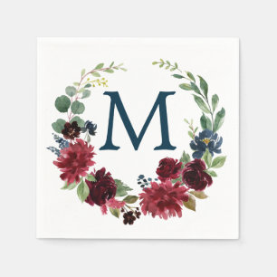 Monogram Burgundy Navy Wedding Cocktail Napkin Serviette