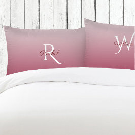 Monogram Burgundy Ombre Gradient Wedding Couple Kissenbezug