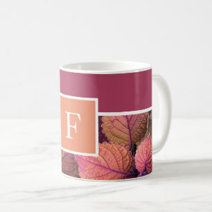 Monogram burgundy peach warm tone Blätter Kaffeetasse