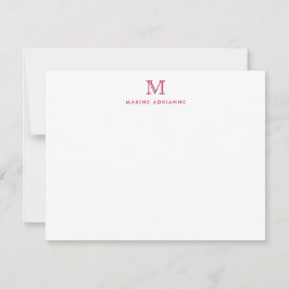 Monogram Burgundy Red Simple Classic Elegante Chic Mitteilungskarte