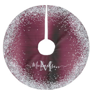 Monogram Burgundy Silber Glitter Girly Glam Polyester Weihnachtsbaumdecke