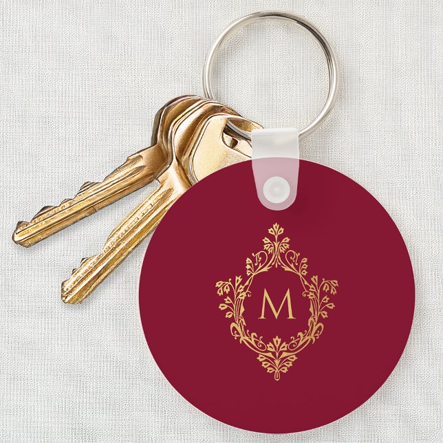 Monogram Burgundy Vintag Elegante Imitats Gold Wap Schlüsselanhänger (Von Creator hochgeladen)