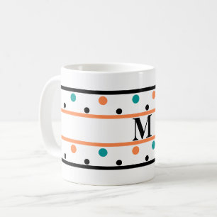 Monogram Burnt Orange Aquamarin Green Polka Dots Kaffeetasse