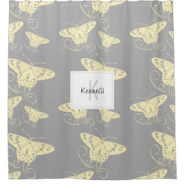 Monogram Butterfells Yellow Gray Art Duschvorhang
