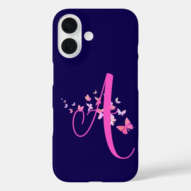 Monogram Butterfly Blue Pink Case-Mate iPhone Hülle (Rückseite)