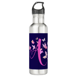 Monogram Butterfly Blue Pink Edelstahlflasche