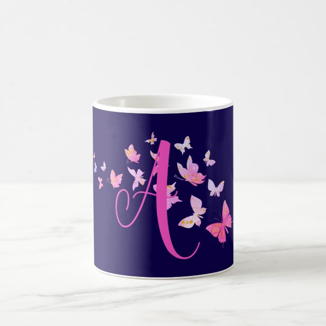 Monogram Butterfly Blue Pink Kaffeetasse (Mittel)