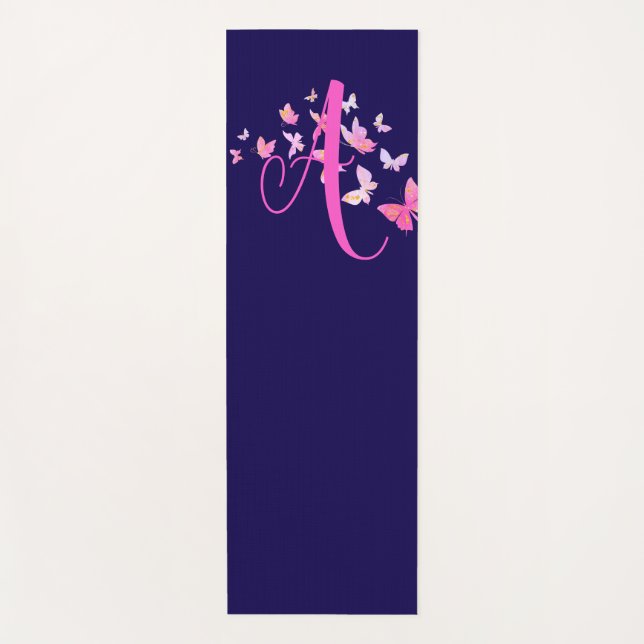 Monogram Butterfly Blue Pink Yogamatte (Vorderseite)