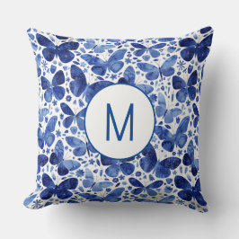Monogram Butterfly Watercolor Blue Kissen