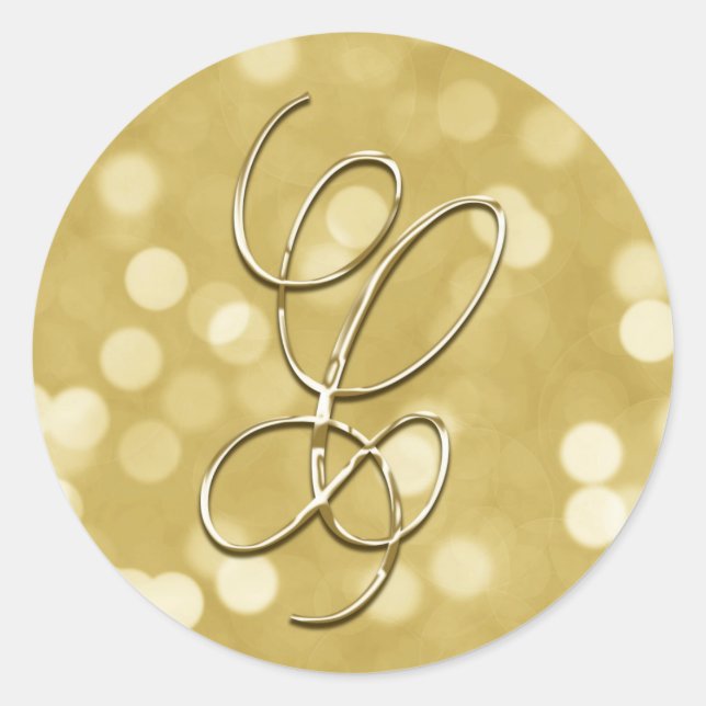 Monogram C Gold Bokeh Siegel Einladung Hochzeit Runder Aufkleber (Vorderseite)