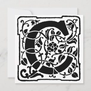 Monogram C Initial Black and White Floral Pattern